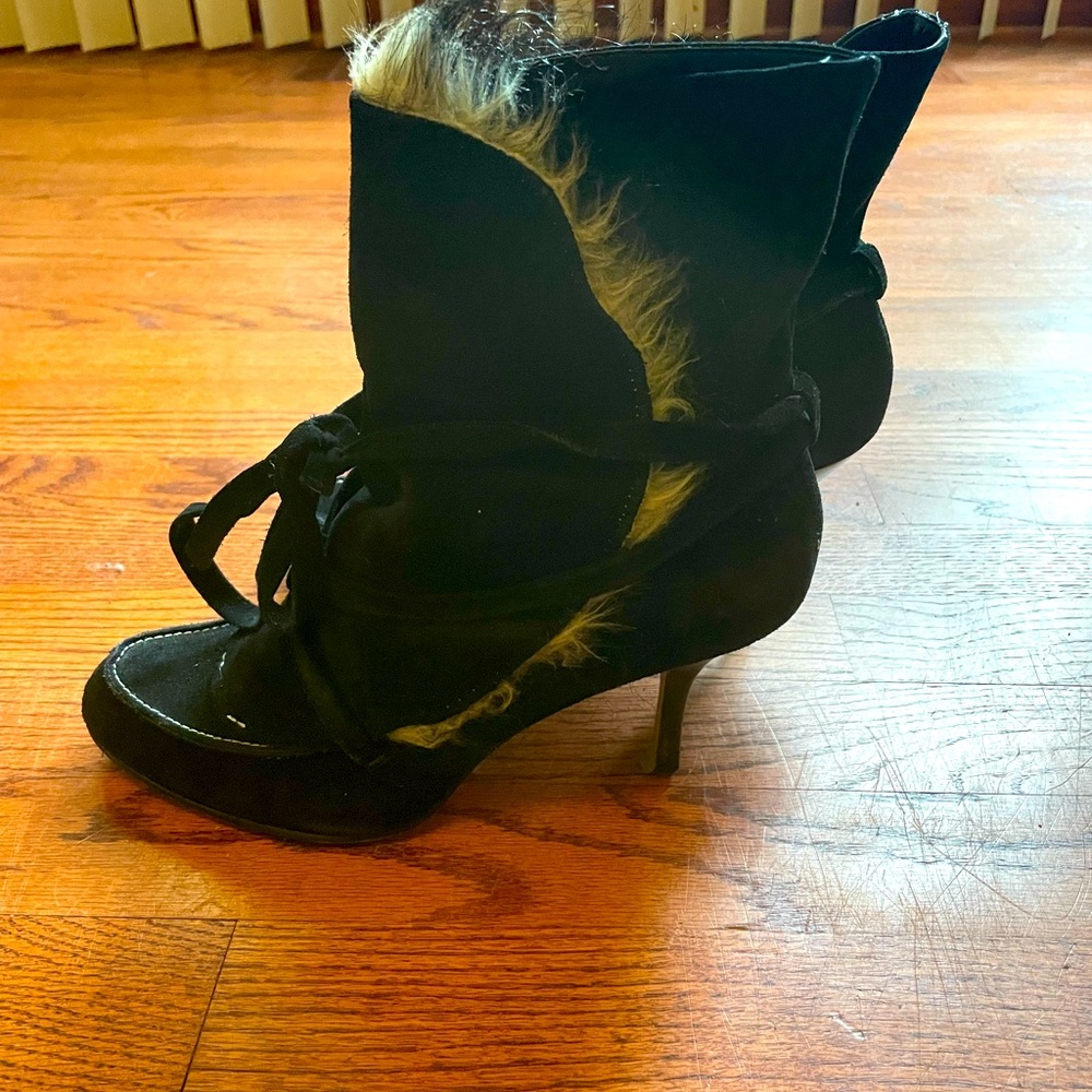Jlo black fur bootie Y2K